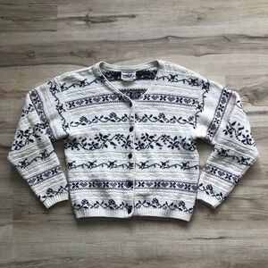 Northern Reflections Wool Blend Cream and Burgundy Patterned Cardigan